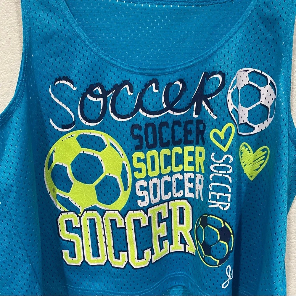 Kids The Children's Place Girls Blue Green Soccer Ball Jersey Tank Top Size 14